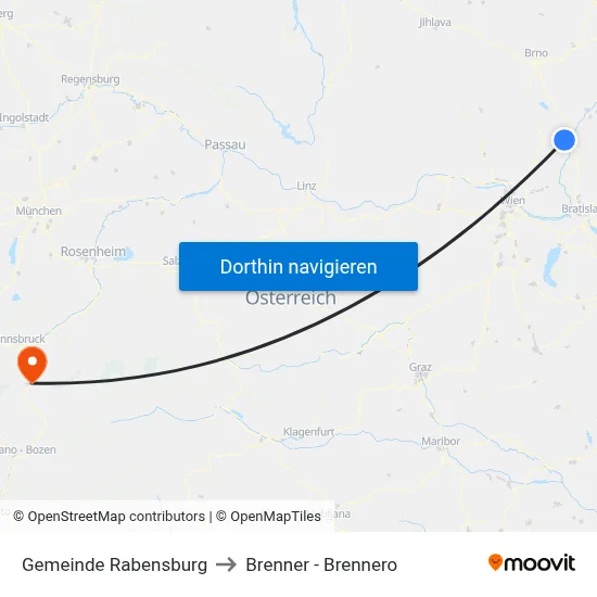 Gemeinde Rabensburg to Brenner - Brennero map