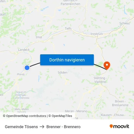 Gemeinde Tösens to Brenner - Brennero map