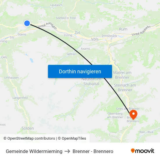Gemeinde Wildermieming to Brenner - Brennero map