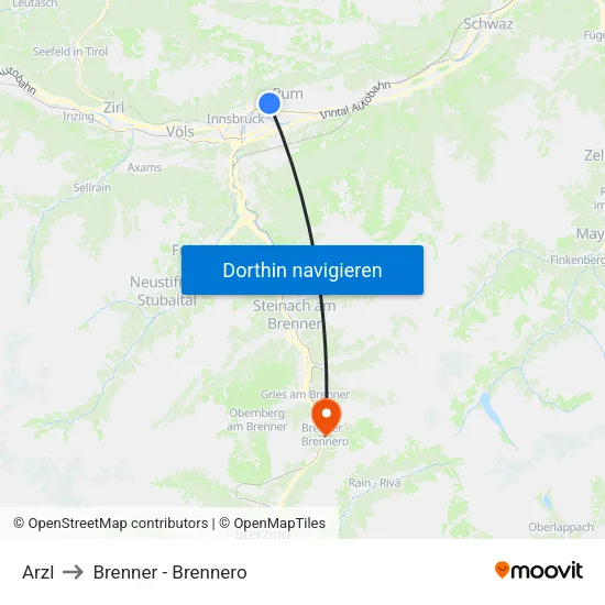 Arzl to Brenner - Brennero map