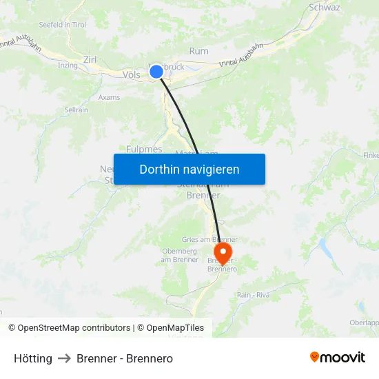 Hötting to Brenner - Brennero map