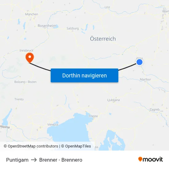 Puntigam to Brenner - Brennero map