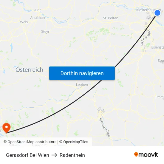 Gerasdorf Bei Wien to Radenthein map
