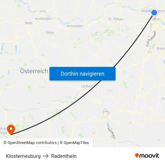 Klosterneuburg to Radenthein map