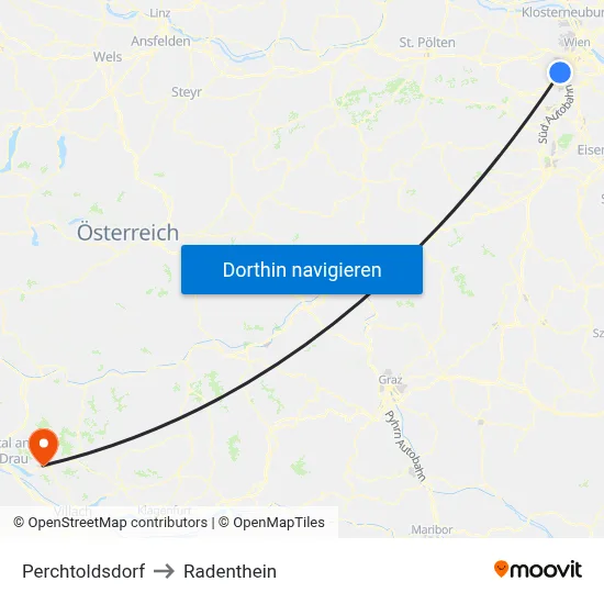Perchtoldsdorf to Radenthein map