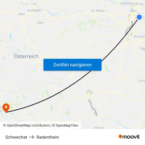 Schwechat to Radenthein map