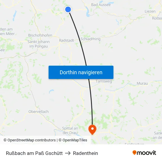 Rußbach am Paß Gschütt to Radenthein map