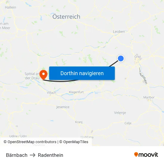 Bärnbach to Radenthein map