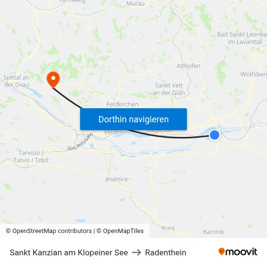 Sankt Kanzian am Klopeiner See to Radenthein map