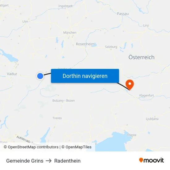 Gemeinde Grins to Radenthein map