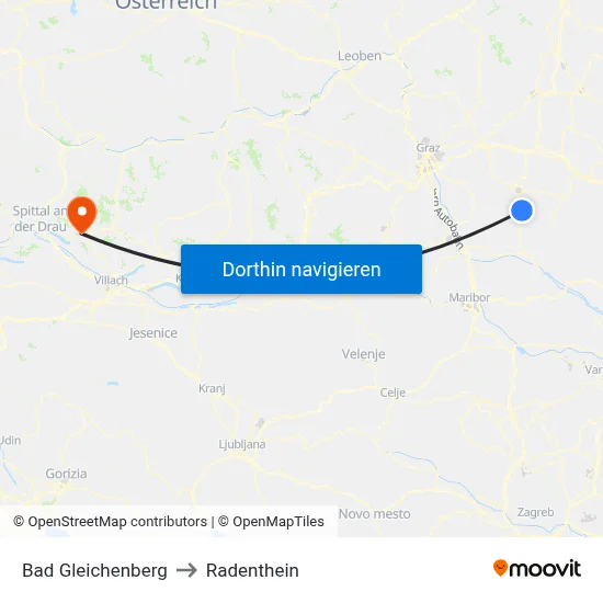 Bad Gleichenberg to Radenthein map