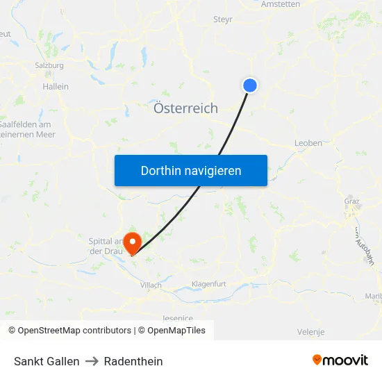 Sankt Gallen to Radenthein map