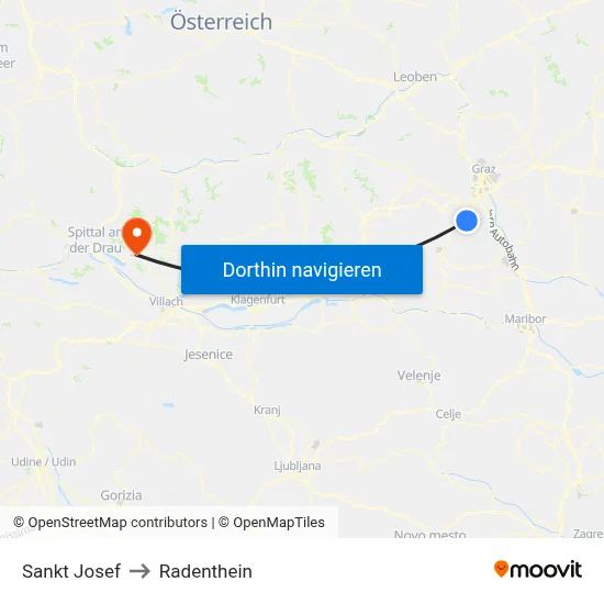 Sankt Josef to Radenthein map