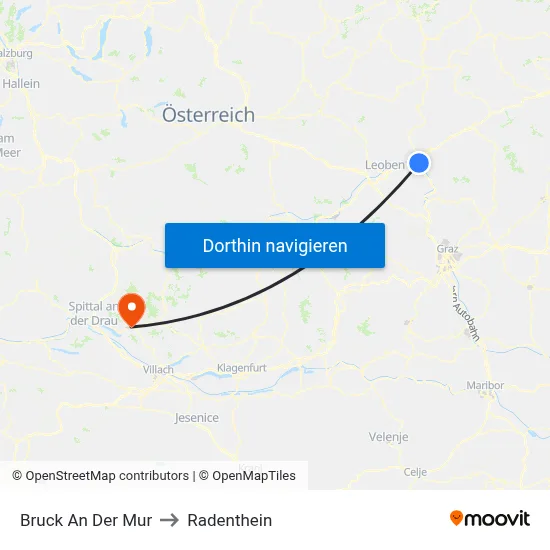 Bruck An Der Mur to Radenthein map