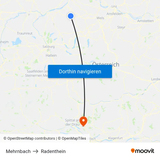 Mehrnbach to Radenthein map