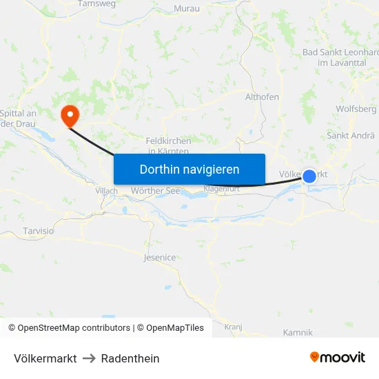 Völkermarkt to Radenthein map