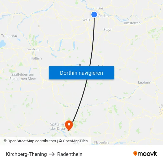 Kirchberg-Thening to Radenthein map