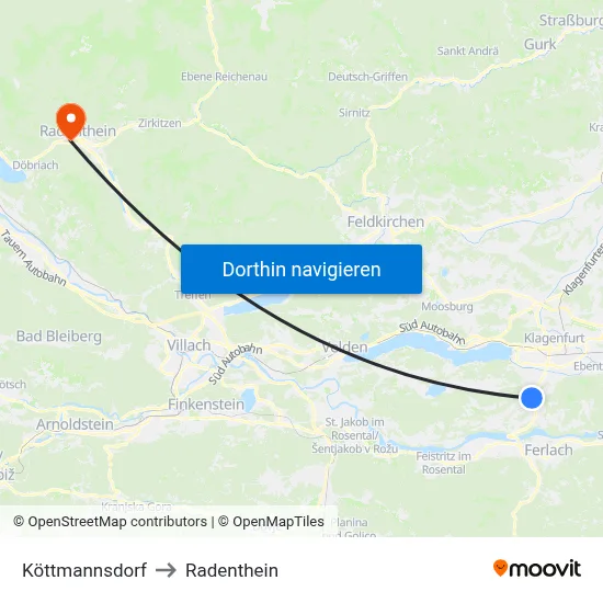 Köttmannsdorf to Radenthein map