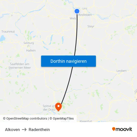 Alkoven to Radenthein map