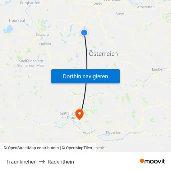 Traunkirchen to Radenthein map
