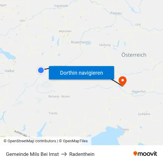 Gemeinde Mils Bei Imst to Radenthein map