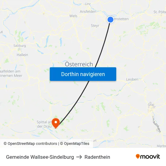 Gemeinde Wallsee-Sindelburg to Radenthein map
