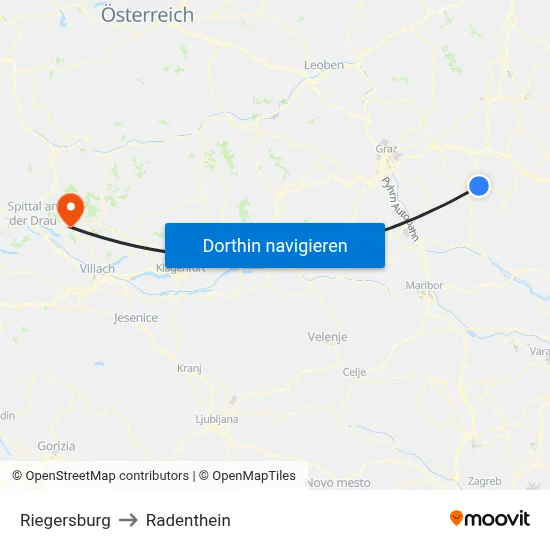 Riegersburg to Radenthein map