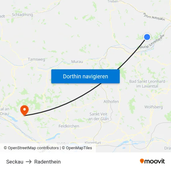 Seckau to Radenthein map