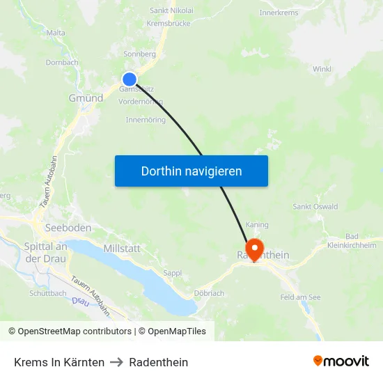 Krems In Kärnten to Radenthein map