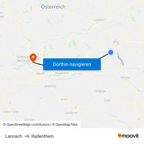 Lannach to Radenthein map