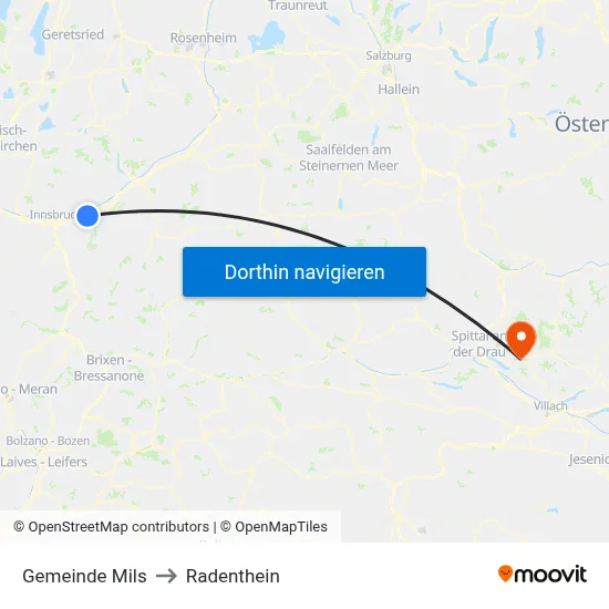 Gemeinde Mils to Radenthein map