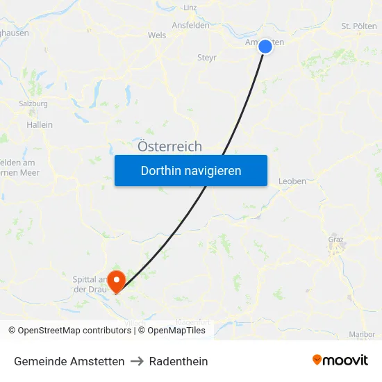Gemeinde Amstetten to Radenthein map