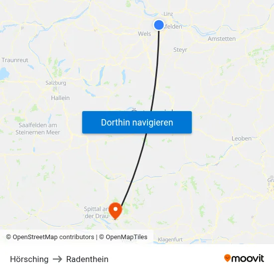 Hörsching to Radenthein map