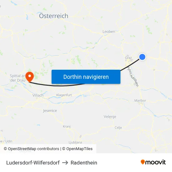 Ludersdorf-Wilfersdorf to Radenthein map