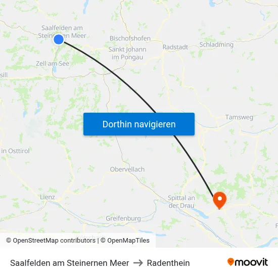 Saalfelden am Steinernen Meer to Radenthein map