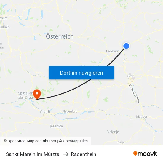 Sankt Marein Im Mürztal to Radenthein map