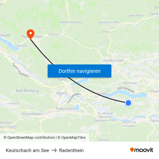 Keutschach am See to Radenthein map