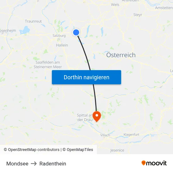 Mondsee to Radenthein map
