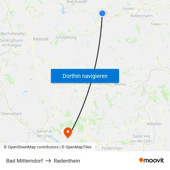Bad Mitterndorf to Radenthein map
