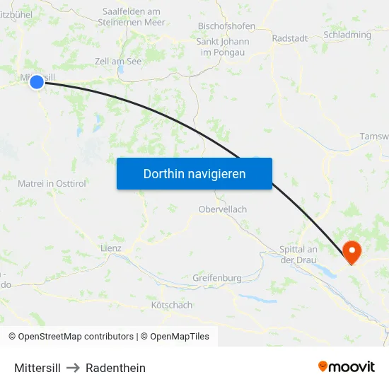 Mittersill to Radenthein map
