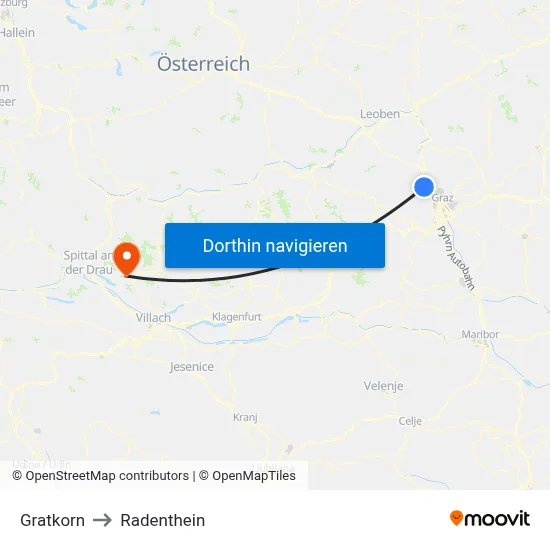 Gratkorn to Radenthein map