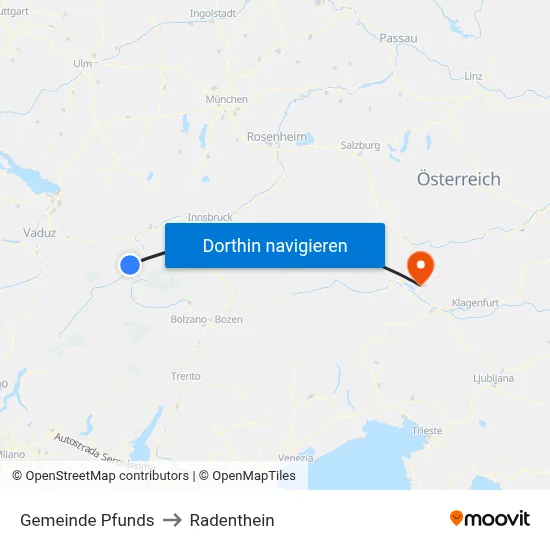 Gemeinde Pfunds to Radenthein map
