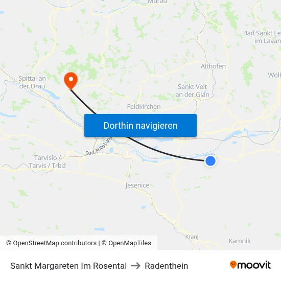 Sankt Margareten Im Rosental to Radenthein map
