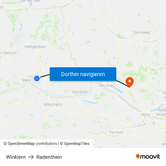 Winklern to Radenthein map