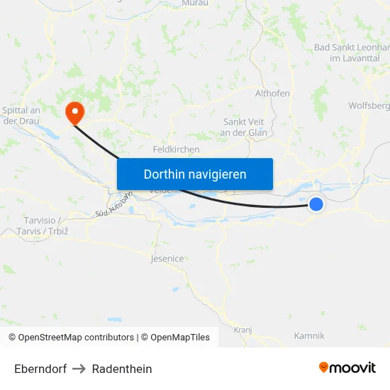Eberndorf to Radenthein map
