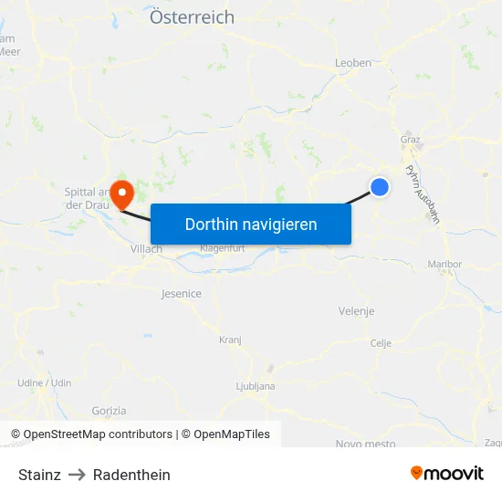 Stainz to Radenthein map