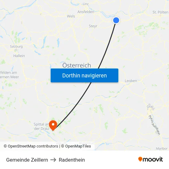 Gemeinde Zeillern to Radenthein map