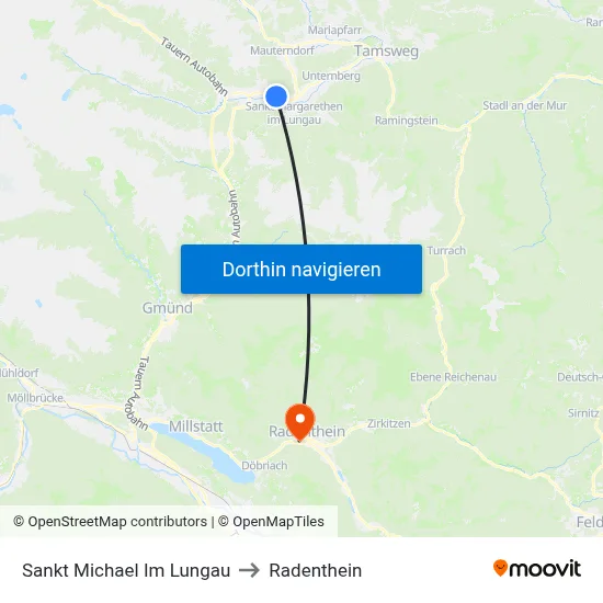 Sankt Michael Im Lungau to Radenthein map