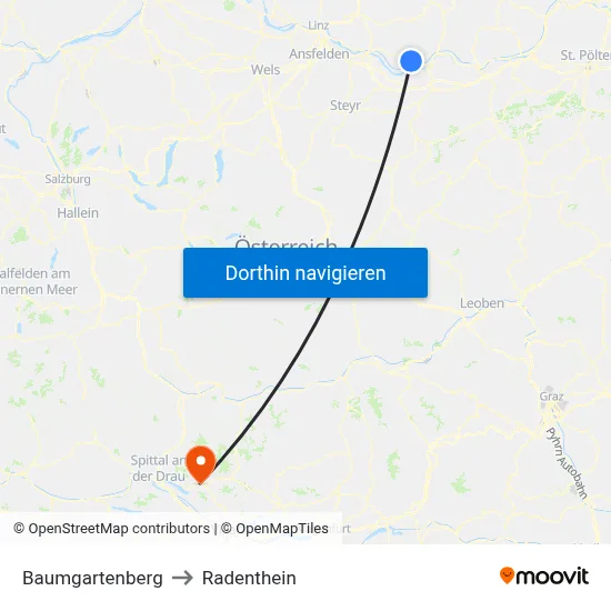 Baumgartenberg to Radenthein map