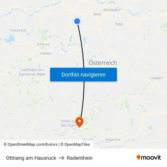 Ottnang am Hausruck to Radenthein map